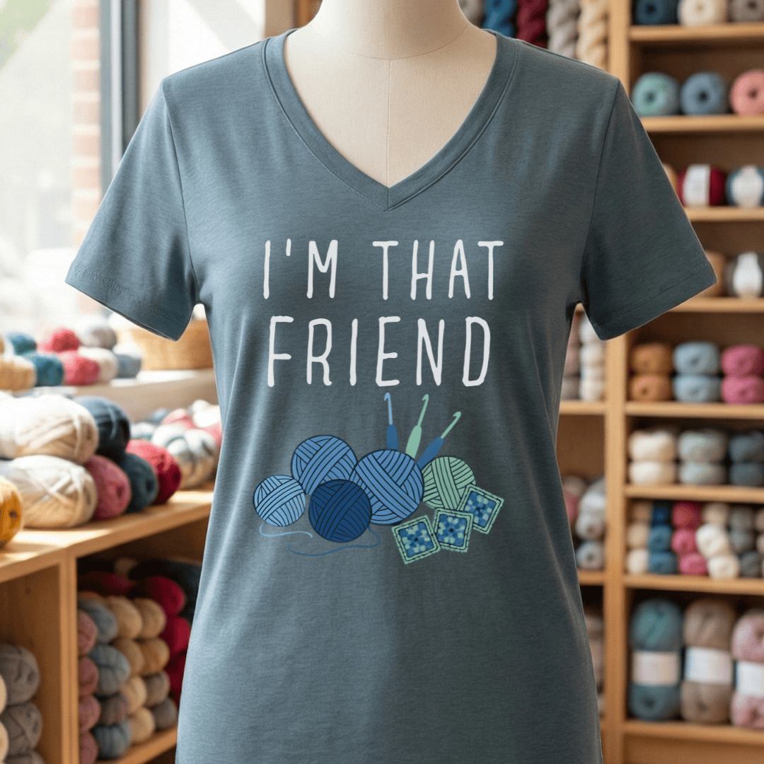 I'm That Crochet Friend V-Neck T-Shirt Heather Slate / S