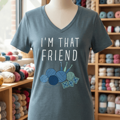 I'm That Crochet Friend V-Neck T-Shirt Heather Slate / S