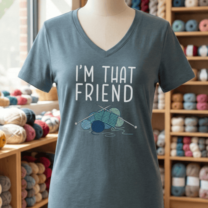 I'm That Knitting Friend V-Neck T-Shirt Heather Slate / S