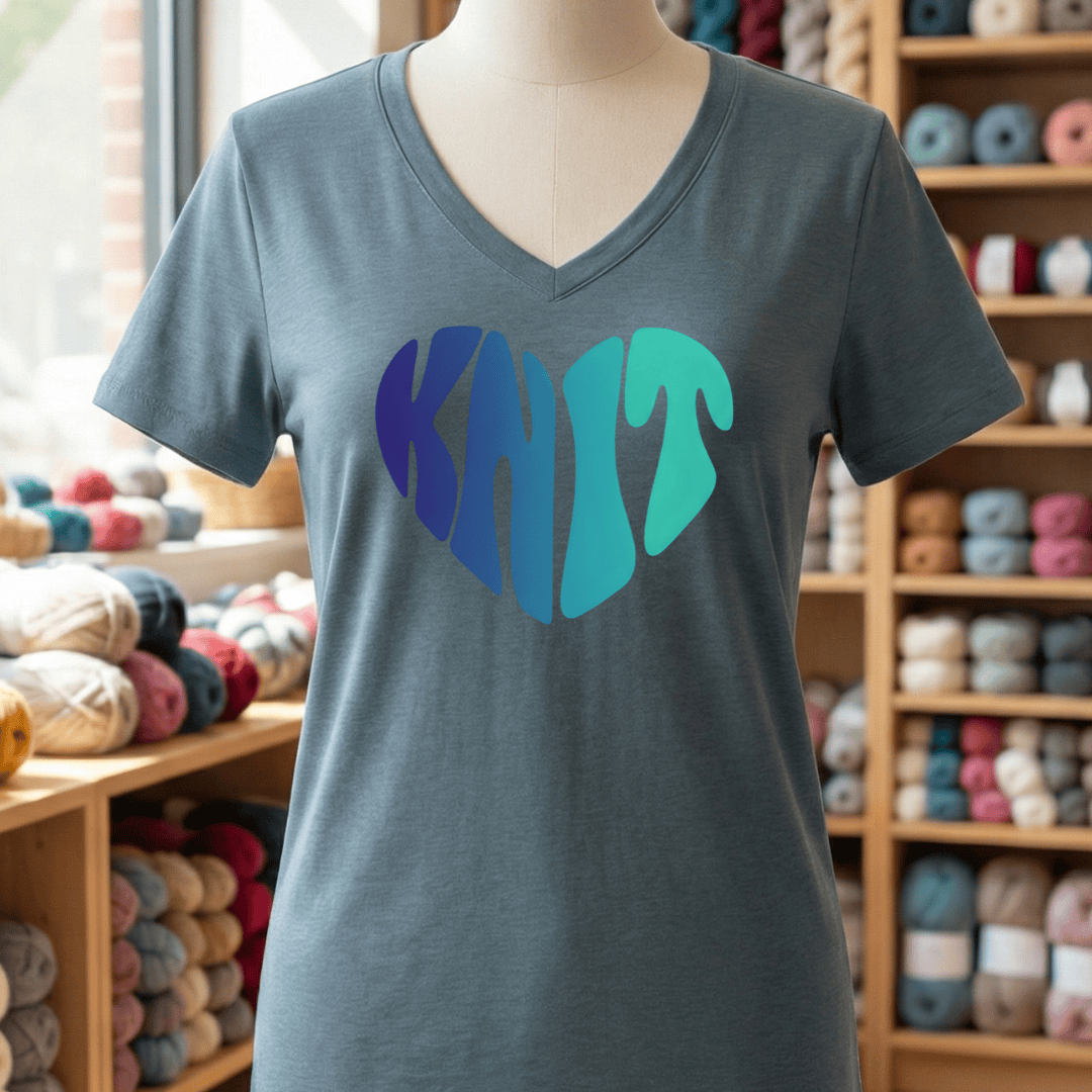 Knit Heart Blues V-Neck T-Shirt Heather Slate / S