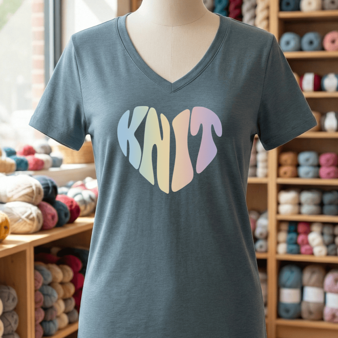 Knit Heart Pastel V-Neck T-Shirt Heather Slate / S