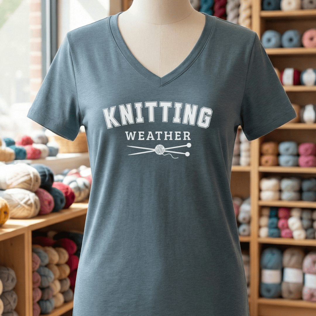 Knitting Weather V-Neck T-Shirt Heather Slate / S