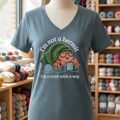 Not A Hermit V-Neck T-Shirt Heather Slate / S