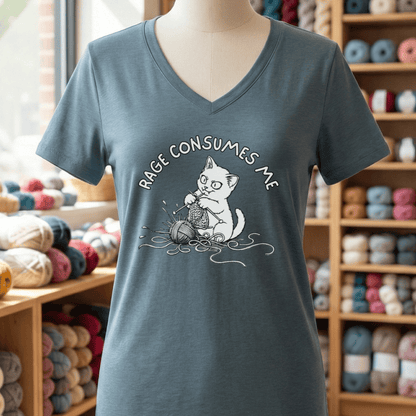 Rage Consumes Me Knit V-Neck T-Shirt Heather Slate / S