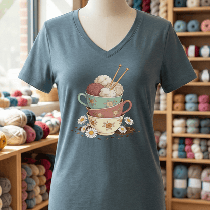 Sip 'n Stitch V-Neck T-Shirt Heather Slate / S