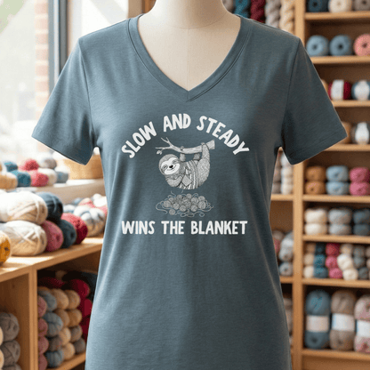 Sloth Blanket V-Neck T-Shirt Heather Slate / S