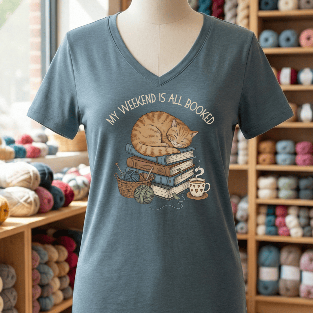 Weekend Booked V-Neck T-Shirt Heather Slate / S