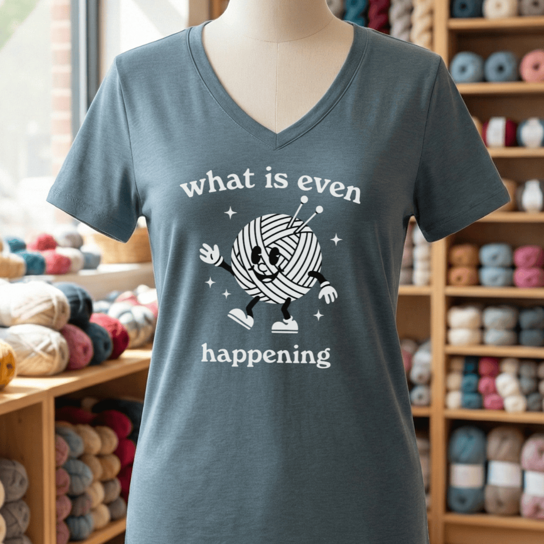 What Is Even Happening V-Neck T-Shirt Heather Slate / S