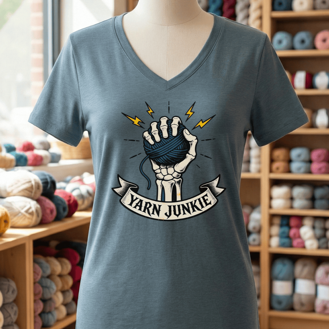 Yarn Junkie V-Neck T-Shirt Heather Slate / S