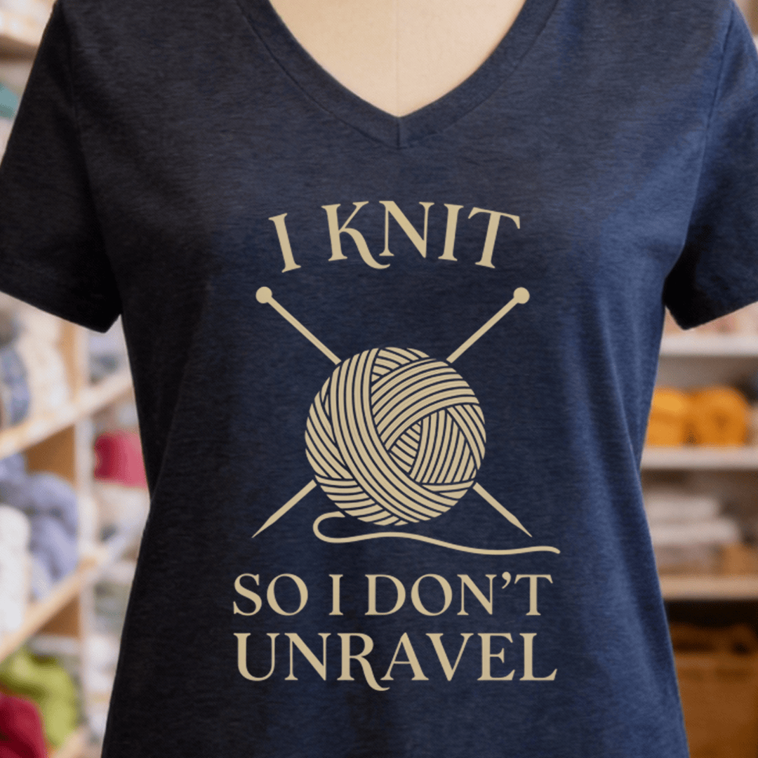 I Knit So I Don't Unravel V-Neck Navy / S