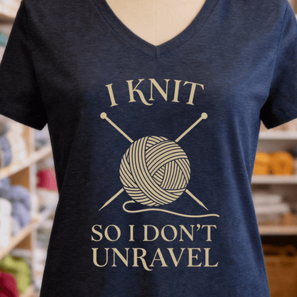 I Knit So I Don't Unravel V-Neck Navy / S