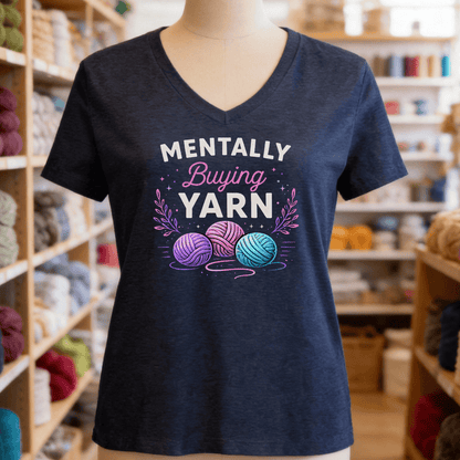Mentally Buying Yarn V-Neck T-Shirt Navy / S