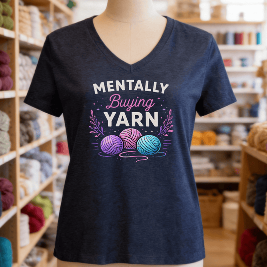 Mentally Buying Yarn V-Neck T-Shirt Navy / S