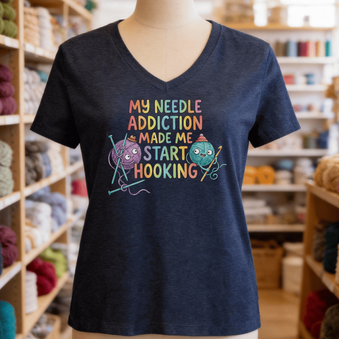My Needle Addiction V-Neck T-Shirt Navy / S