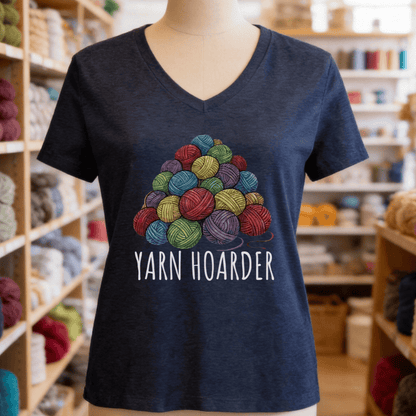 Yarn Hoarder Pile V-Neck T-Shirt Navy / S