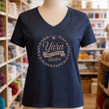 Yarn Makes Everything Better V-Neck T-Shirt Navy / S