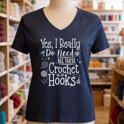 Yes I really Need These Hooks V-Neck T-Shirt Navy / S