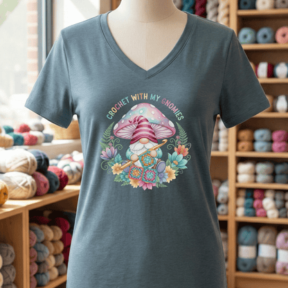 Crochet With My Gnomies V-Neck T-Shirt Slate / S