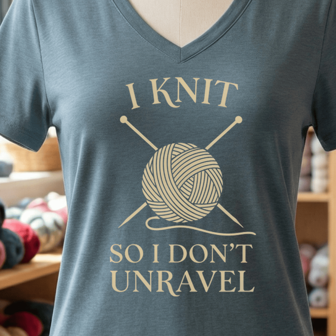 I Knit So I Don't Unravel V-Neck Slate / S