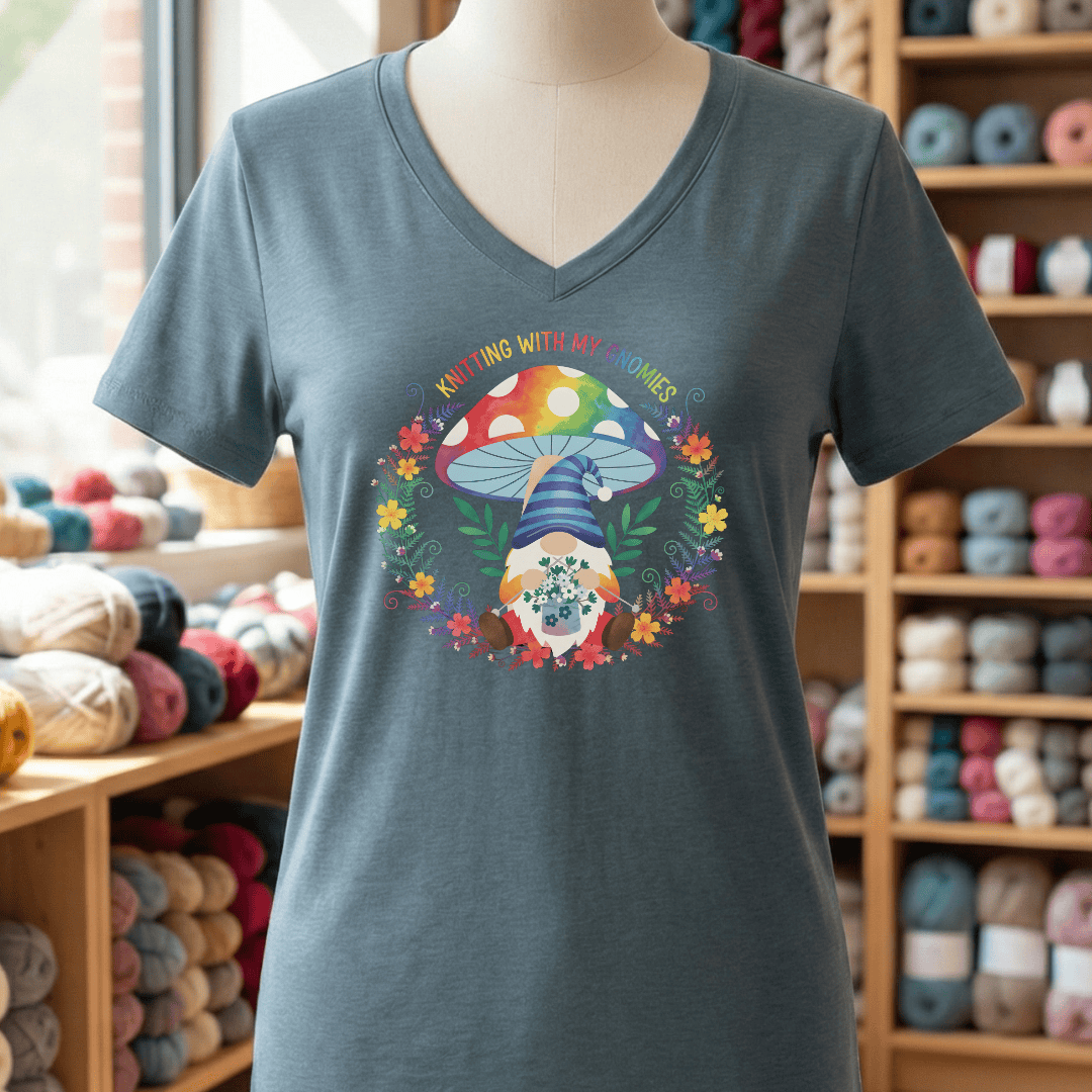 Knitting With My Gnomies V-Neck T-Shirt Slate / S