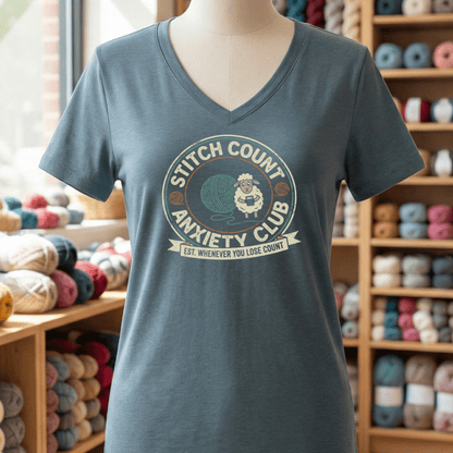 Stitch Count Anxiety Club V-Neck T-Shirt Slate / S