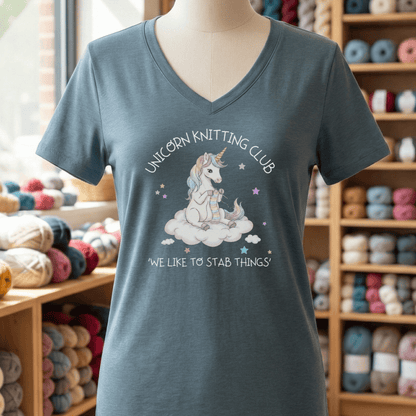 Unicorn Knitting Club V-Neck T-Shirt Slate / S