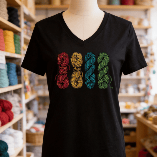 4 Sketched Skeins V-Neck T-Shirt Solid Black Blend / S