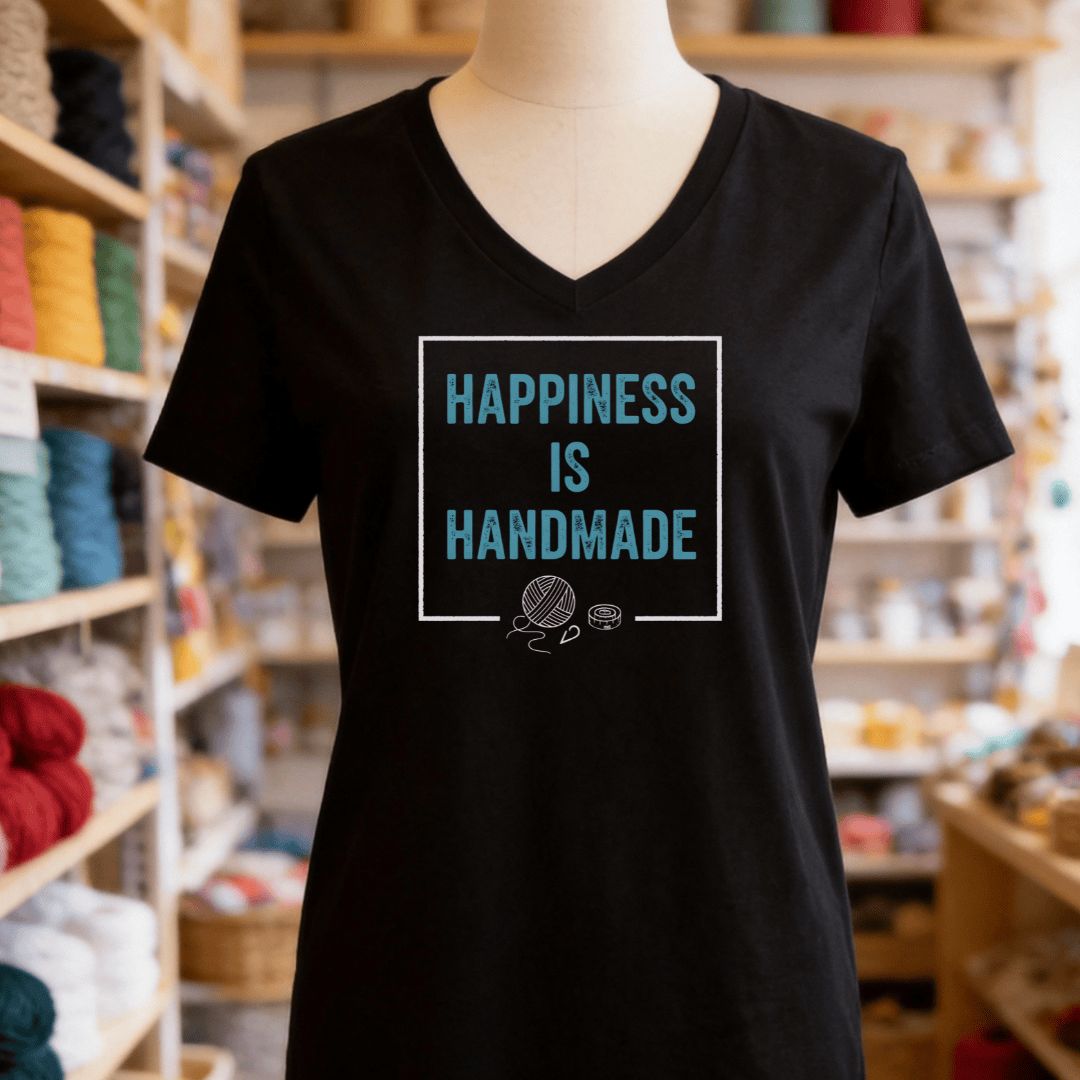 Happiness Is Handmade V-Neck T-Shirt Solid Black Blend / S