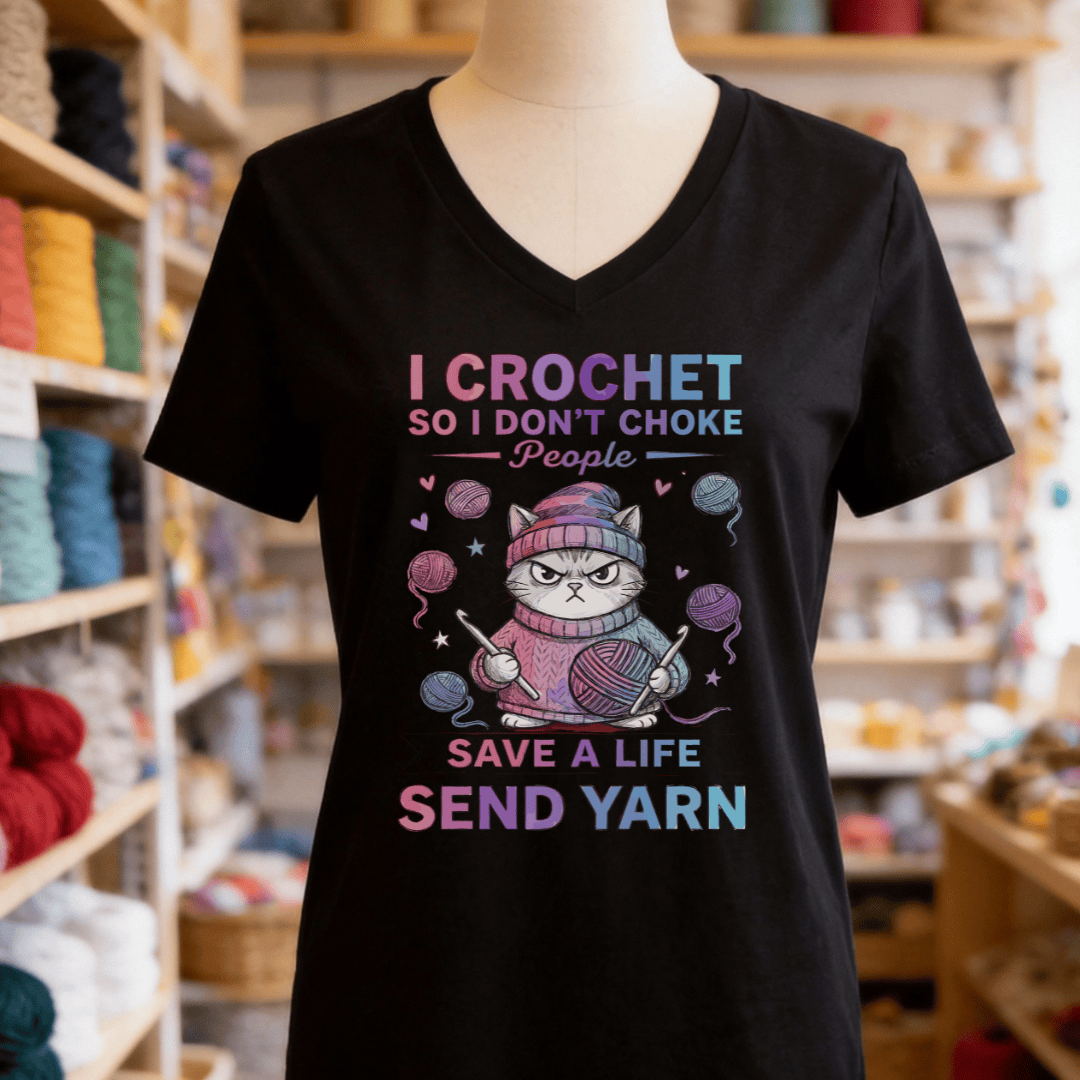 I Crochet So I Don't Choke People V-Neck T-Shirt Solid Black Blend / S