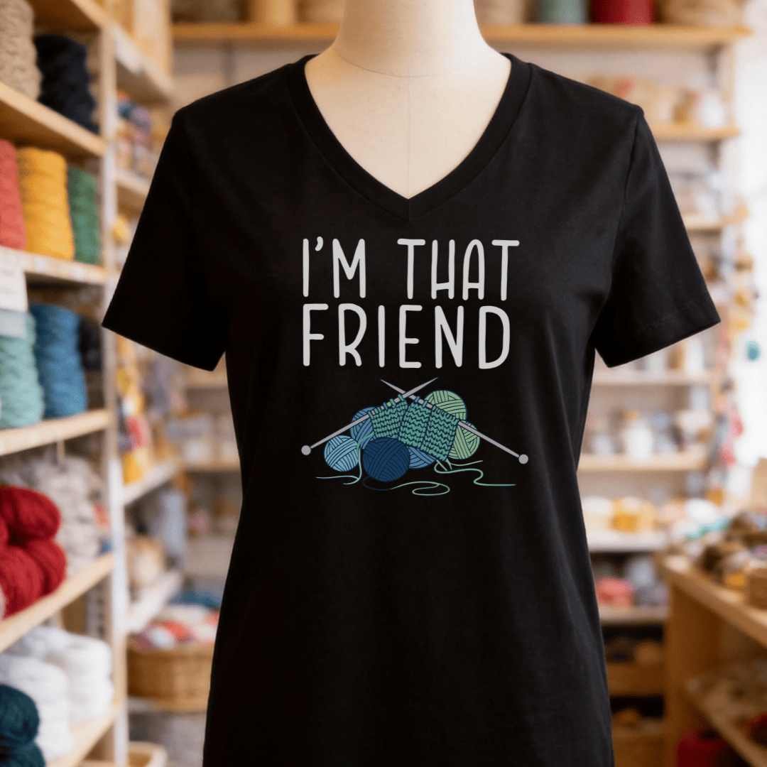 I'm That Knitting Friend V-Neck T-Shirt Solid Black Blend / S