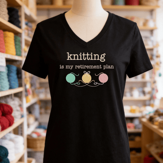 Knitting Retirement Plan V-Neck T-Shirt Solid Black Blend / S