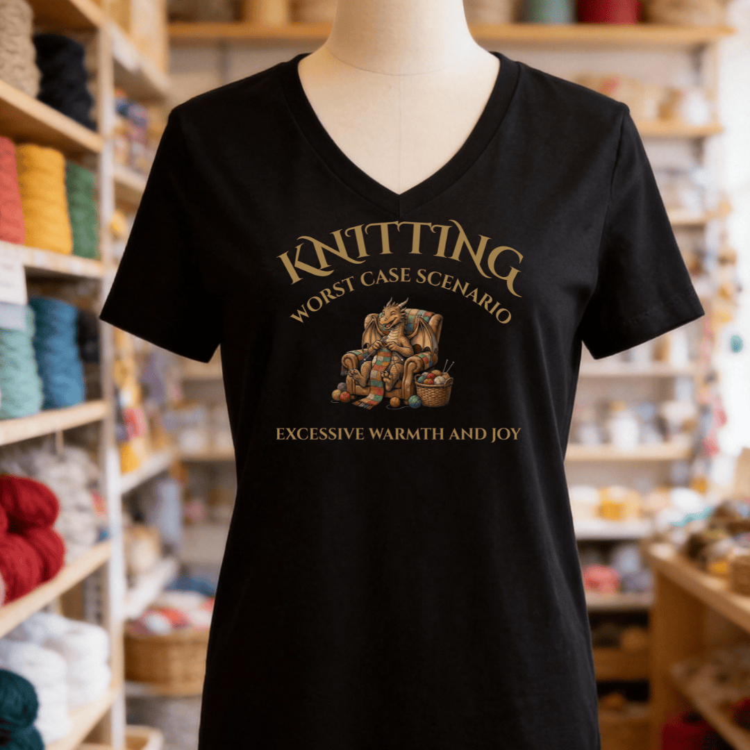 Knitting Scenario V-Neck T-Shirt Solid Black Blend / S