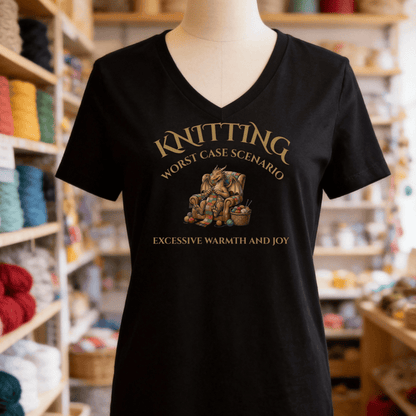 Knitting Scenario V-Neck T-Shirt Solid Black Blend / S