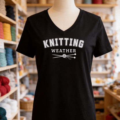 Knitting Weather V-Neck T-Shirt Solid Black Blend / S