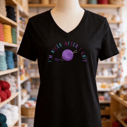 Nicer After Knit V-Neck T-Shirt Solid Black Blend / S