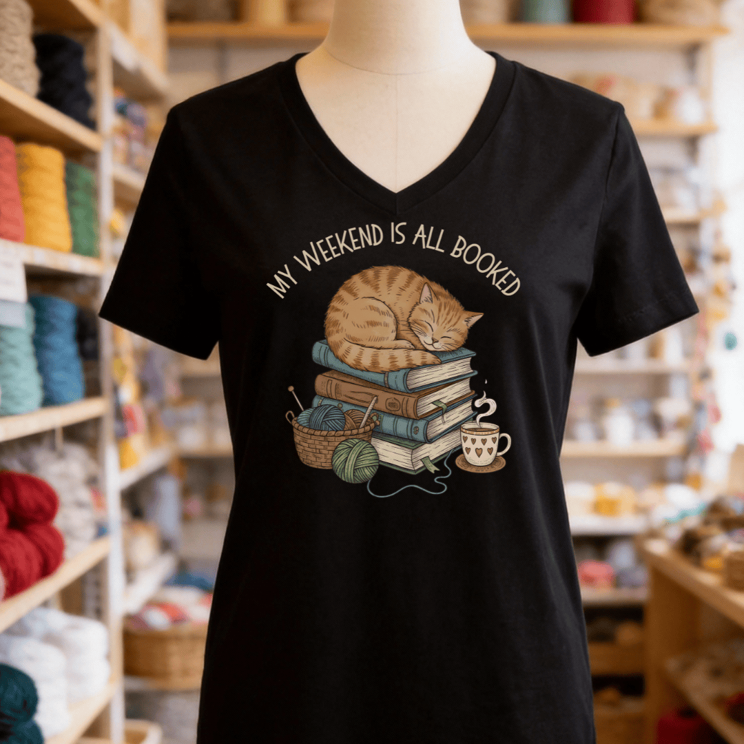 Weekend Booked V-Neck T-Shirt Solid Black Blend / S